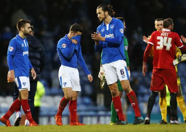 The Pompey players at the final whistle on Saturday Picture: Joe Pepler
