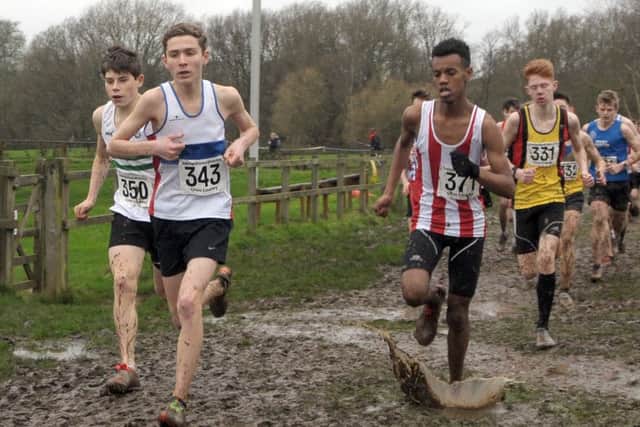 Lachlan Wellington beat Zak Mahamed to win the inter boys' race. Picture: Mick Young
