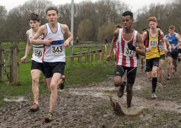 Lachlan Wellington beat Zak Mahamed to win the inter boys' race. Picture: Mick Young