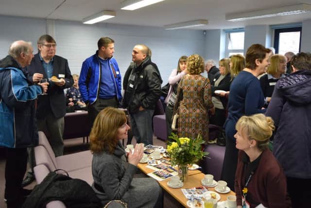 Chatting at the reunion to mark Brune Park School's 50th anniversary