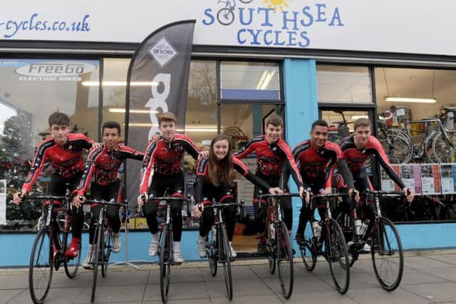 Victoria Lovett, centre, with the i-Team junior racing development squad. Picture: Sarah Standing (151998-6275)