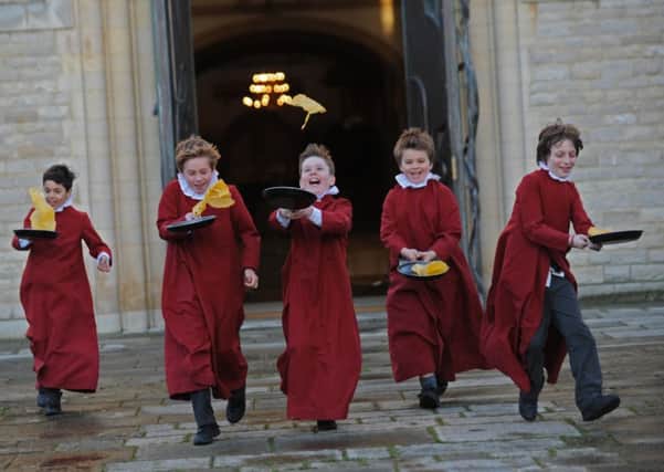 Choristers at Portsmouth Cathedral celebrated Shrove Tueday with a pancake race. (L-r), Si Si Haba (10), Thomas Moore (10), Christian Sim (11), Will Parker (8), Themis Orfanidis (10)