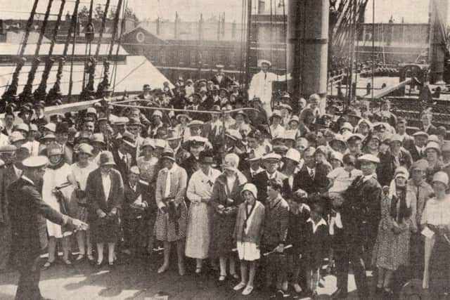 Some of the first crowds to tour HMS Victory after July 17, 1928, when she had been restored to the condition she was in at Trafalgar in 1805.