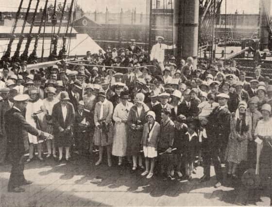 Some of the first crowds to tour HMS Victory after July 17, 1928, when she had been restored to the condition she was in at Trafalgar in 1805.