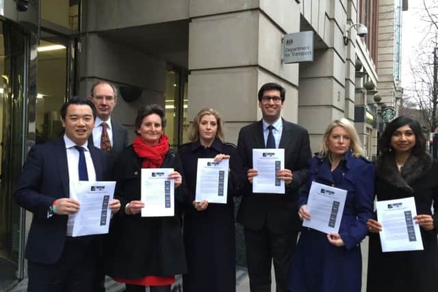 MPs at the Department for Transport with the response to the consultation, including far left, Havants Alan Mak, third left, Portsmouth Souths Flick Drummond, fourth left, Portsmouth Norths Penny Mordaunt and, far right, Farehams Suella Fernandes