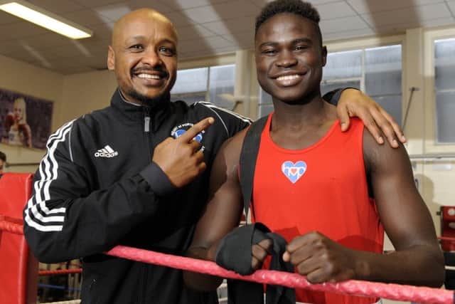 Walid Adenas with trainer Sami Elslamanabi. Picture: Malcolm Wells (151128-2214)