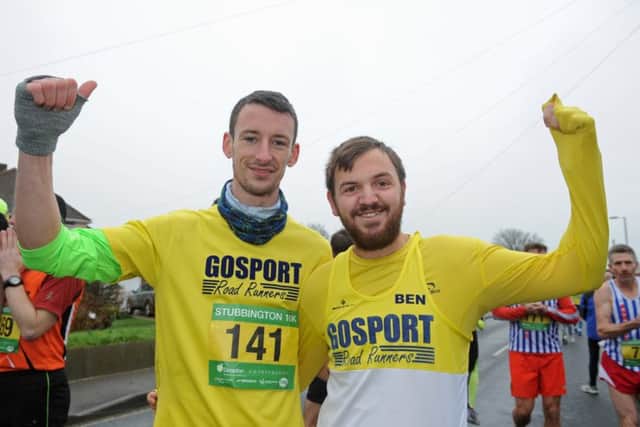 Gosport's Rob Byrne, left, with club-mate Ben Jarvis after the duo both ran well in the Stubbington 10k