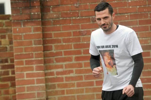 Warren Applegate is running a marathon in memory of his mum Julie Sheppard who was murdered
Picture: Sarah Standing (160210-2437)