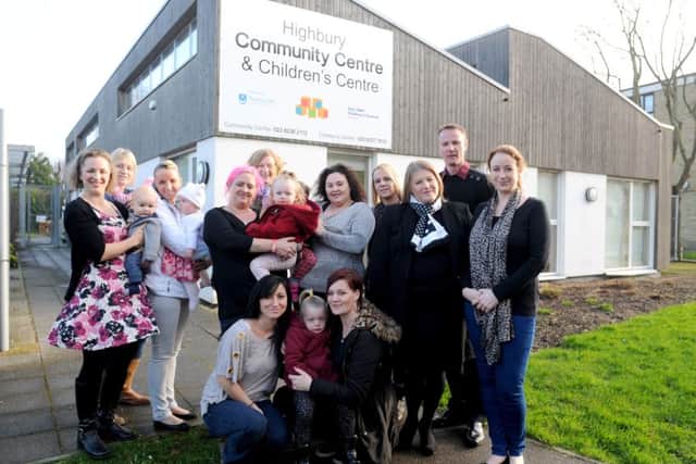 Donna Jones, leader of Portsmouth City Council (third right) with Jim Fleming, standing for election in Cosham and Hannah Hockaday, councillor for Cosham (far right) with parents, children and volunteers at the Highbury Community and Children's Centre