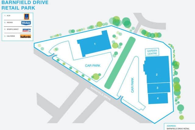 Plans for Phase One of Barnfield Drive, showing where Aldi, Wickes, Sports Direct and Halfords will go