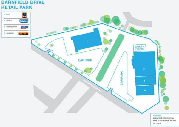 Plans for Phase One of Barnfield Drive, showing where Aldi, Wickes, Sports Direct and Halfords will go