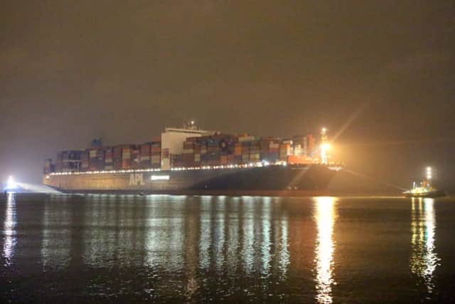 Tugs towing the APL Vanda into Southampton Picture: Jason Kay