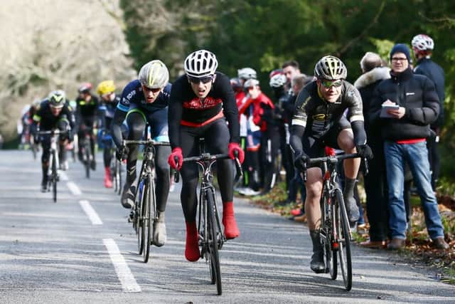Matt Woods crosses the finish line on Hundred Acres Road. Picture: localriderslocalraces.co.uk