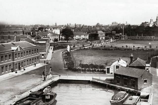 The present location of the tower block in Gunwharf nicknamed the lipstick building. It is located roughly where the tree is standing centre photo. .
To the left is the present Customs House pub. The main gate is just out of sight to the right. Picture: Paul Costen