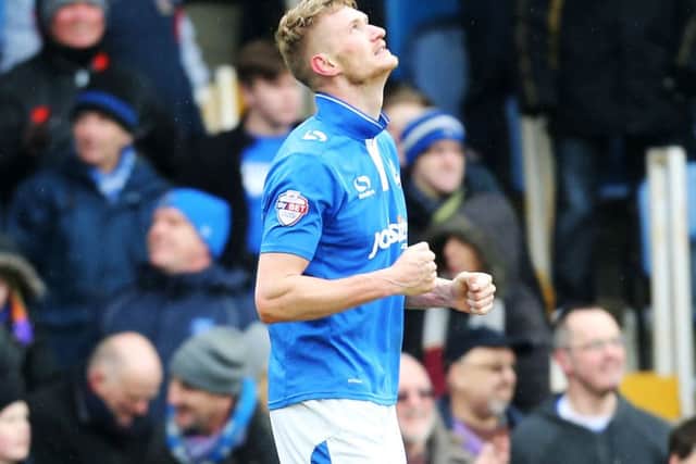 Michael Smith celebrates his goal against Bristol Rovers Picture: Joe Pepler