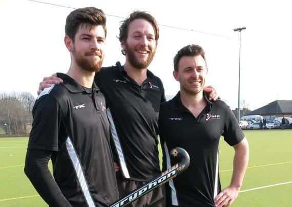 Fareham goalscorers, from left, Dan Robertson, Rob Wilson and Ben Hibberd