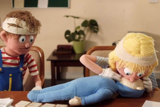 A scene from the video teaching baby CPR