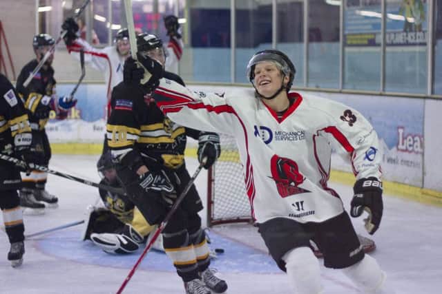 Solent Devils player Ralfs Circenis celebrates his goal against Bracknell Hornets. Picture: Dave Chapman