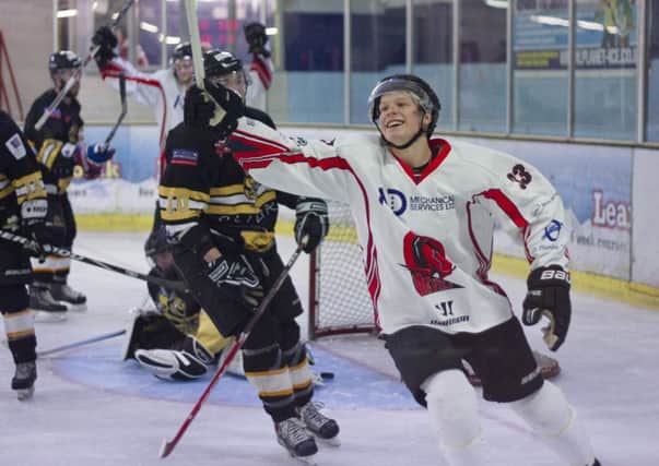 Solent Devils player Ralfs Circenis celebrates his goal against Bracknell Hornets. Picture: Dave Chapman