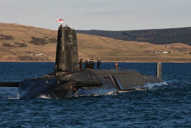 The Trident nuclear submarine HMS Victorious near Faslane in Scotland