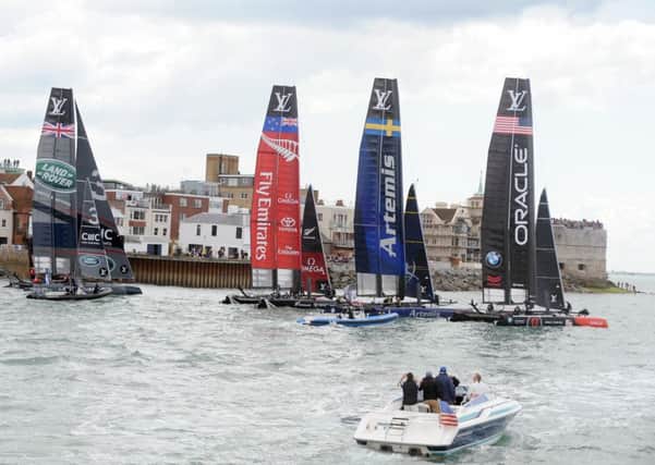 From left, the Land Rover BAR team GB, Emirates team New Zealand, Sweedish racers Artemis Racing and Oracle team USA head out on the Saturday of last year's racing 

Picture: Sarah Standing (151309-2342)