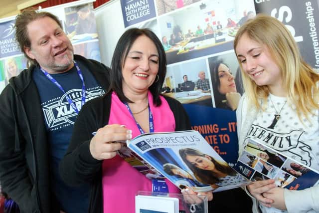 (L-r) Graham Chapman, Lou Freake and potential apprentice Katy Bailey at the Havant College stand