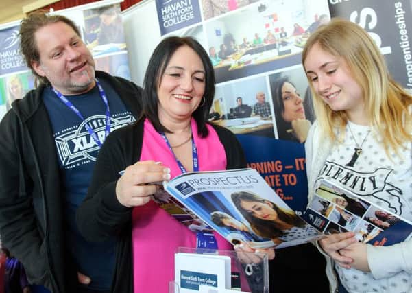 (L-r)  Graham Chapman, Lou Freake and potential apprentice Katy Bailey at the Havant College stand