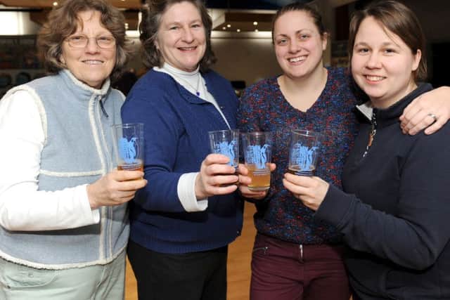 (L-r) Claudia Leischen from Southbourne, Bubba Fillmore from Southsea, Kirsty Loveson and her partner Katie Loveson, from Southsea at Gosport Winterfest