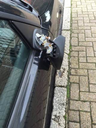Kirsty's smashed wing mirror