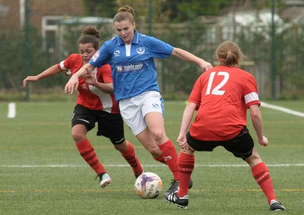 Nadine Bazan on the ball for Pompey Ladies against Southampton. Picture: Mick Young (160189-15)