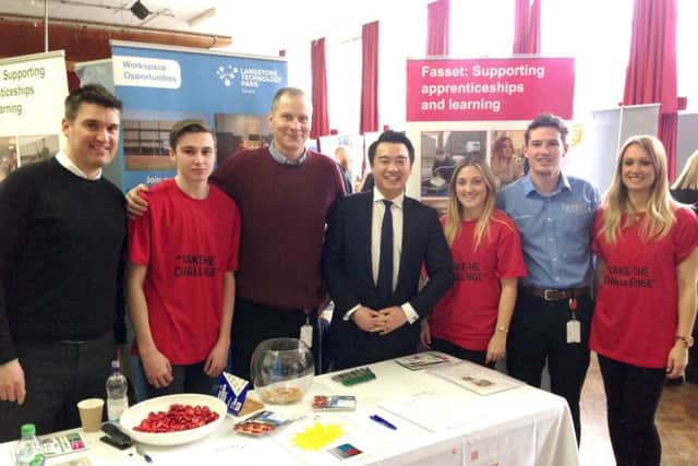 Alan Mak MP with Gary Medlow and the Fasset team at Havant jobs fair