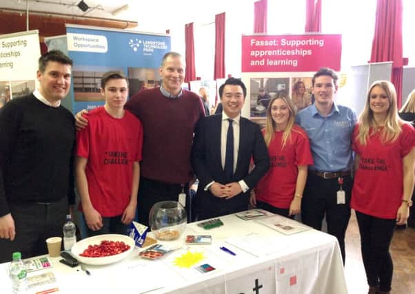 Alan Mak MP with Gary Medlow and the Fasset team at Havant jobs fair