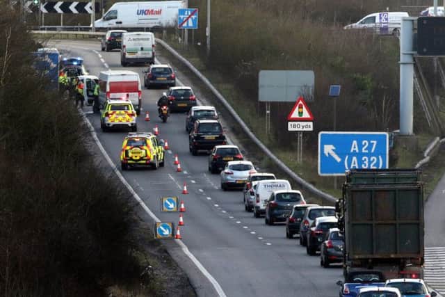 A crash on the westbound sliproad of the M27 at junction 11 for Fareham Picture: Jason Kay