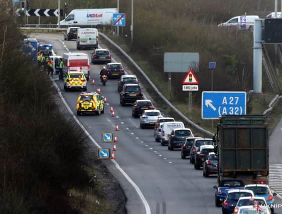 A crash on the westbound sliproad of the M27 at junction 11 for Fareham 

Picture: Jason Kay