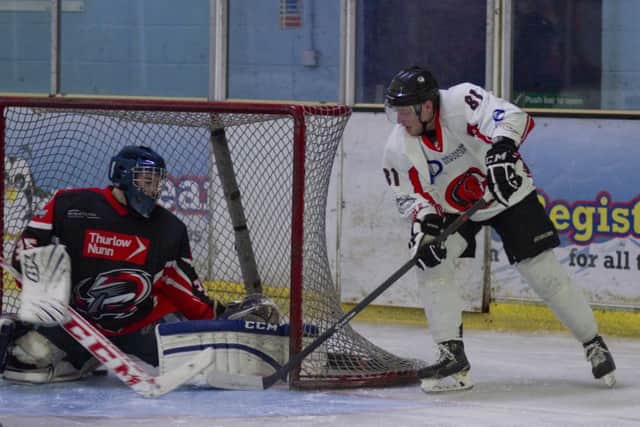 Richard Brown scores against Milton Keynes Thunder. Picture: Dave Chapman