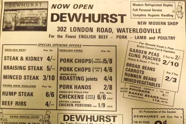 TASTY PRICES Mouthwatering prices at Dewhurst for the shops opening and a free tin of peas if you spent 5/- (25p)