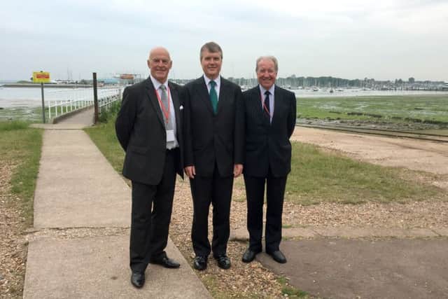 From left, Mayor of Fareham Cllr Mike Ford, executive leader Cllr Sean Woodward and Warsash councillor Cllr Trevor Cartwright in Warsash last year