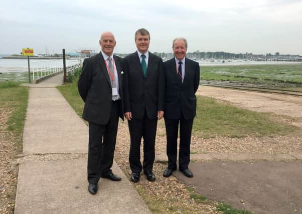 From left, Mayor of Fareham Cllr Mike Ford, executive leader Cllr Sean Woodward and Warsash councillor Cllr Trevor Cartwright in Warsash last year