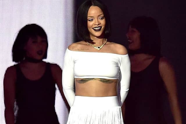 Rihanna on stage during the Brit Awards