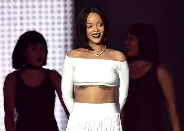 Rihanna on stage during the Brit Awards