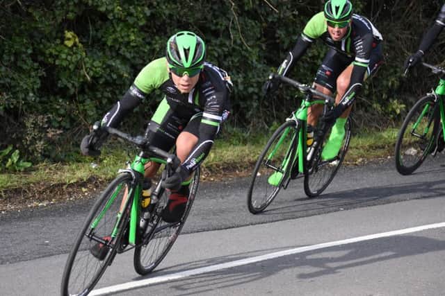 Pedal Heaven's Mitch Webber, left, during the Perfs Pedal. Picture: Hugh McManus