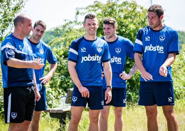 James Dunne, second right, in pre-season training last summer with, from left, Paul Cook, Michael Poke, Tom Craddock and Paul Jones