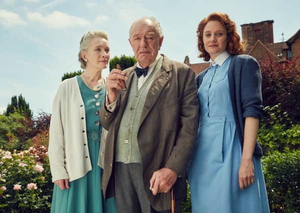 Lindsay Duncan as Clementine Churchill, Michael Gambon as Winston Churchill and Romola Garai as Millie Appleyard. Picture: Daybreak Pictures