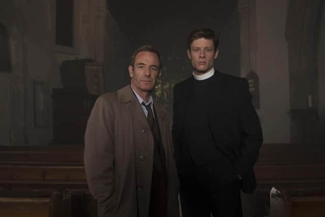 Robson Green as Geordie and James Norton as Sidney Chambers. Picture: ITV