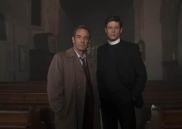 Robson Green as Geordie and James Norton as Sidney Chambers. Picture: ITV