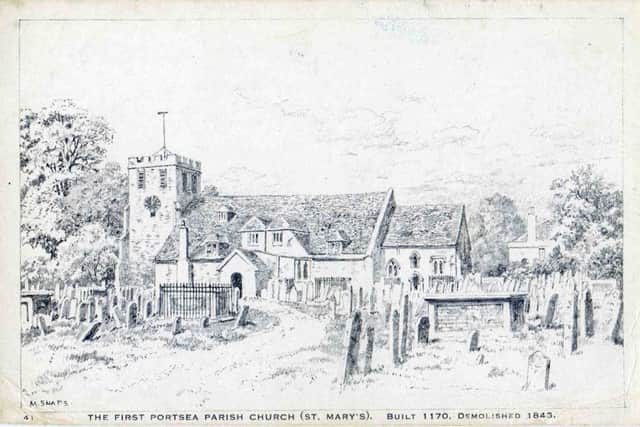 The line drawing of 'The First Portsea Parish Church (St Mary's)'
