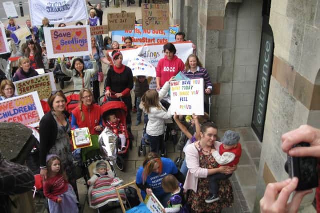 Protesters who campaigned to save Sure Start centres in Hampshire in 2011, pictured in Winchester