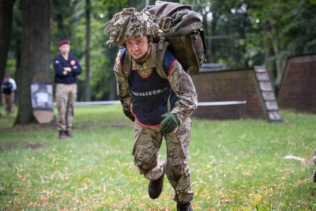 An Army recruit in training