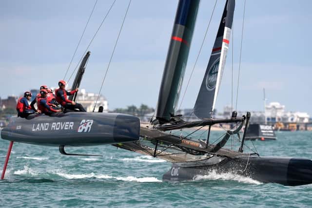 Land Rover BAR, skippered by Sir Ben Ainslie, in action during the Americas Cup in Portsmouth last year