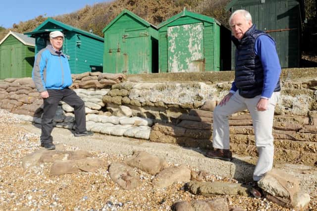 Tony Pepper (left), who owns a beach hut at Hill Head beach, with Bill Hutchison, chairman of Hill Head Residents' Association